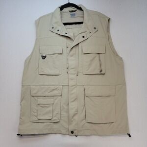 Columbia Vest Men XL Tan Titanium Omni-Dry Utility Fishing Multi-Pocket Gorpcore